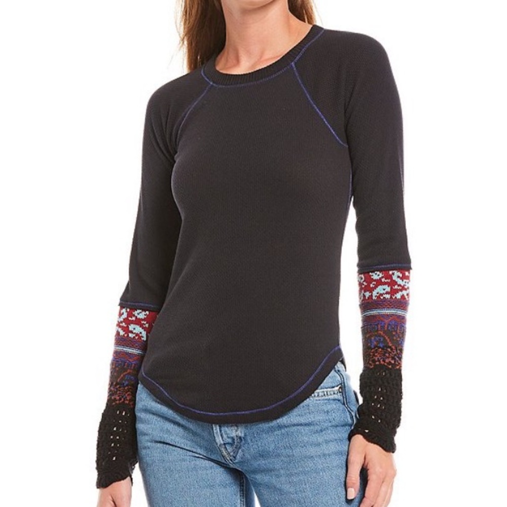 Free People In The Mix Cuff Crochet Top black
